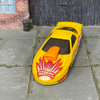 Custom Hot Wheels - Pro Stock Pontiac Firebird - Yellow KABOOM - White Mag Wheels - Hoosier Drag Slicks