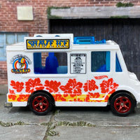 Custom Hot Wheels - Quick Bite Food Truck - White Shaved Ice - Red 5 Spoke Wheels - Rubber Tires