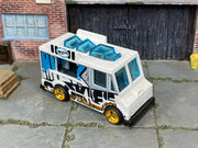 Custom Hot Wheels Quick Bite – Nite & Bite White/Blue – Gold Wheels – Rubber Tires – three-quarter view
