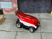 Custom Hot Wheels Street Wiener – Red/White – Chrome Wheels – Rubber Tires – three-quarter view