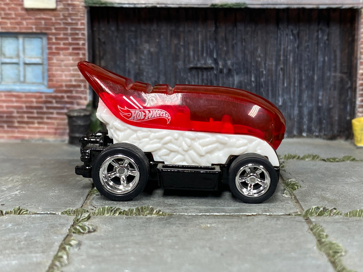 Custom Hot Wheels Street Wiener – Red/White – Chrome Wheels – Rubber Tires – side view