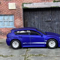 Custom Hot Wheels - Subaru WRX STI - Custom Satin Clearcoat Over Blue - White and Chrome Race Wheels - Rubber Tires