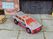 Custom Hot Wheels Track Dwagon – Gray/Pink 009X – Pink Wheels – Rubber Tires – three-quarter view