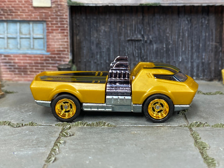 Custom Hot Wheels Way 2 Fast – Gold/Black – Gold Wheels – Rubber Tires – side view