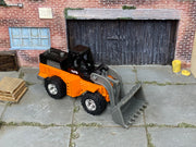 Custom Hot Wheels Wheel Loader – Orange/Black – Chrome Off-Road Wheels – Rubber Tires – three-quarter view