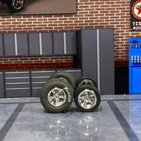Custom Hot Wheels Wheels and Matchbox Rubber Tires - Chrome 5 Spoke Race Wheels With Hoosier Rubber Tire Cheater Drag Slicks 13mm