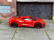 Custom Matchbox 2020 Chevrolet Corvette C8, Red with black red-lip wheels, side view