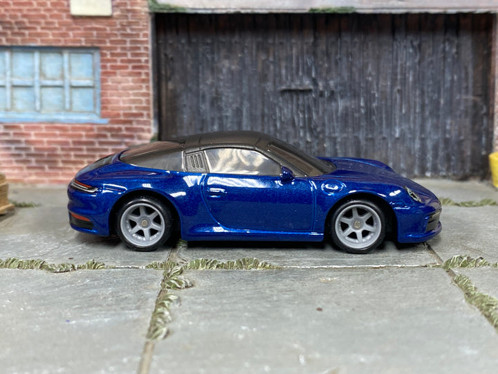 Custom Matchbox Porsche 911 Targa 4, Metallic blue with silver wheels, side view