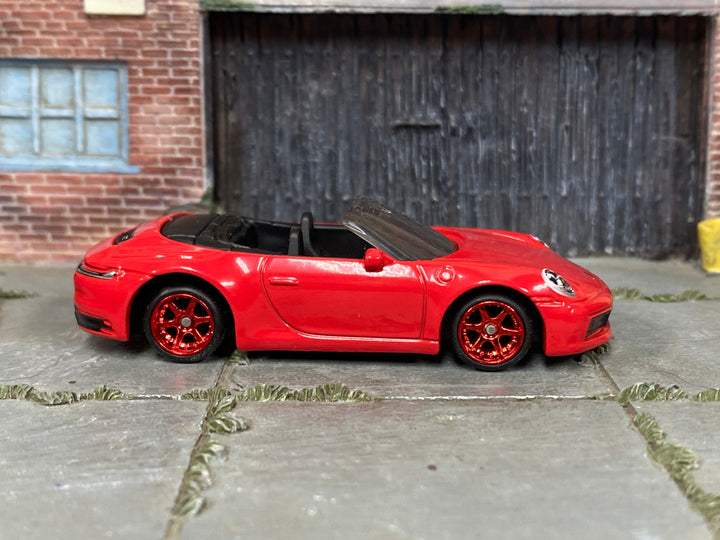 Custom Matchbox Porsche 911 Carrera Cabriolet, Red with red wheels, side view