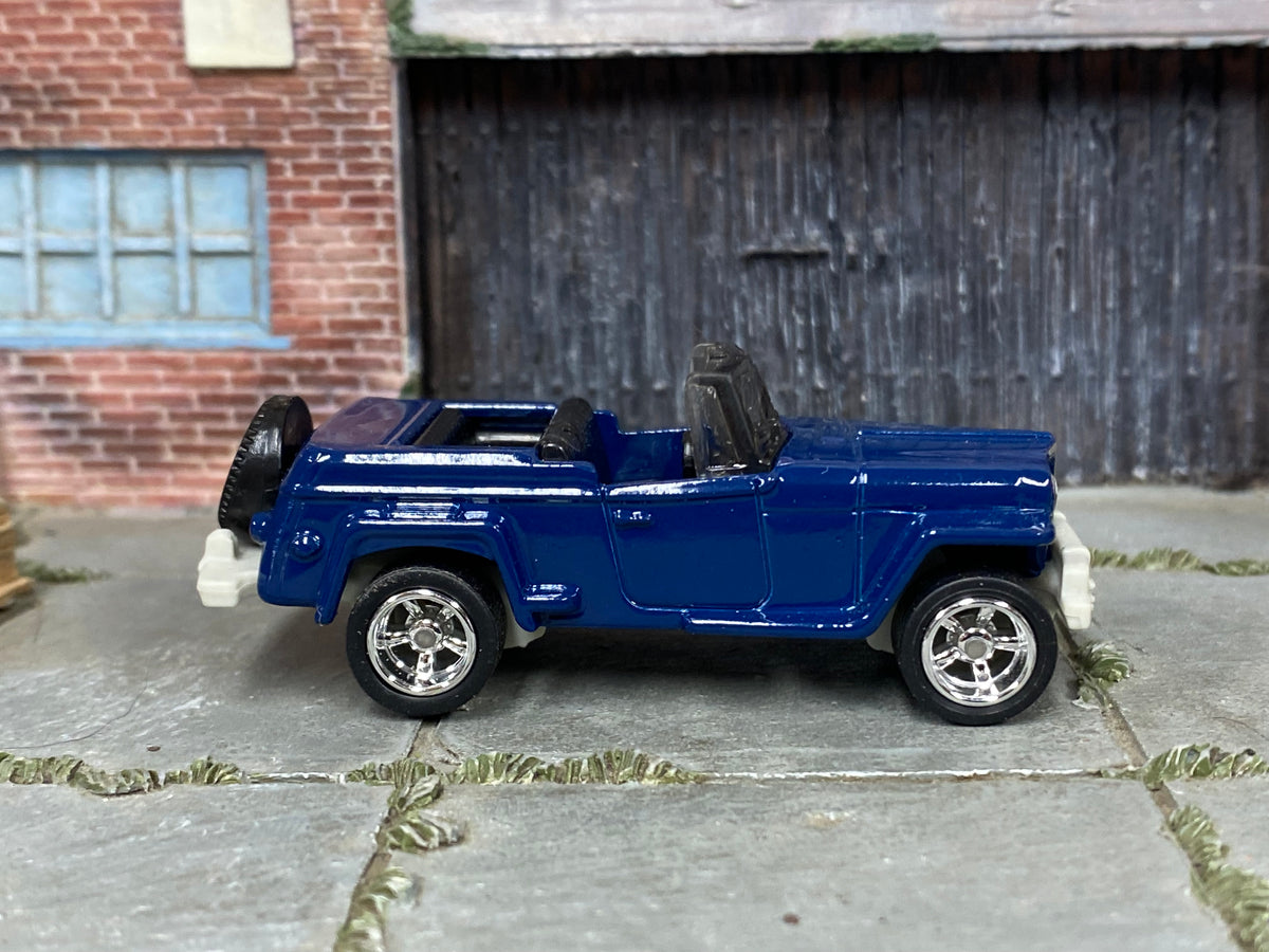 Custom Matchbox 1948 Willys Jeepster, Blue with chrome wheels, side view