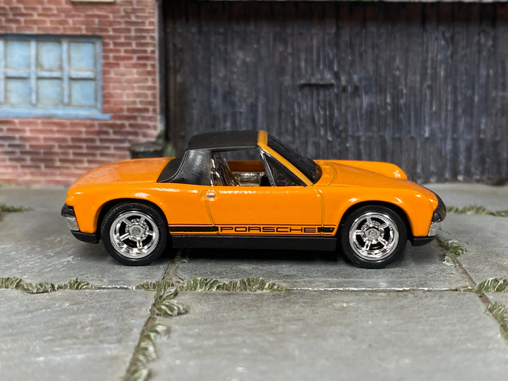 Custom Matchbox 1971 Porsche 914, Orange with chrome wheels, side view