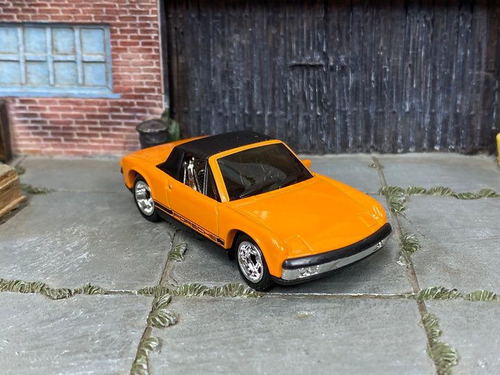 Custom Matchbox 1971 Porsche 914, Orange with chrome wheels, three-quarter view