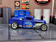 Custom Matchbox - 1935 Ford Pick Up Truck Hot Rod - Blue - Chrome 5 Spoke Wheels - Rubber Tires