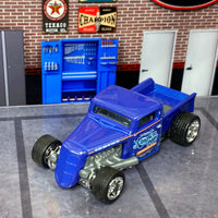 Custom Matchbox - 1935 Ford Pick Up Truck Hot Rod - Blue - Chrome 5 Spoke Wheels - Rubber Tires