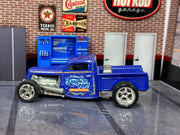 Custom Matchbox - 1935 Ford Pick Up Truck Hot Rod - Blue - Chrome 5 Spoke Wheels - Rubber Tires