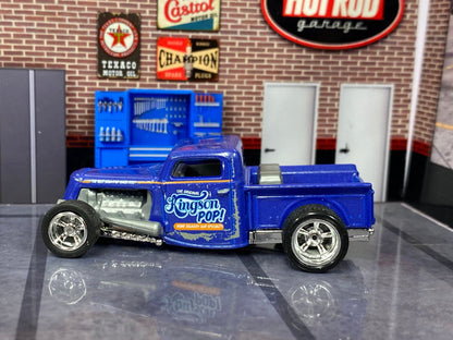 Custom Matchbox - 1935 Ford Pick Up Truck Hot Rod - Blue - Chrome 5 Spoke Wheels - Rubber Tires