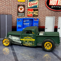 Custom Matchbox - 1935 Ford Pick Up Truck Hot Rod - Satin Green - Gold 4 Spoke Wheels - Slicks