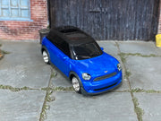 Custom Matchbox Mini Countryman, Blue and black with chrome wheels, three-quarter view