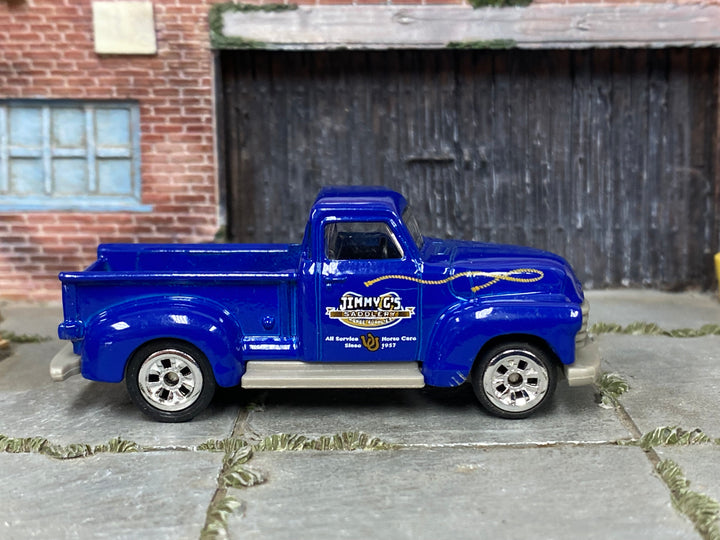 Custom Matchbox 1947½ Chevy AD Truck, Jimmy C's Saddlery with chrome wheels, side view