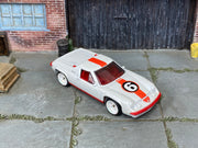 Custom Matchbox 1972 Lotus Europa, White #6 with white wheels, three-quarter view
