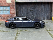 Custom Matchbox Porsche Panamera, Metallic blue with black wheels, side view