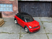 Custom Matchbox Mini Countryman, Red and black with chrome wheels, three-quarter view