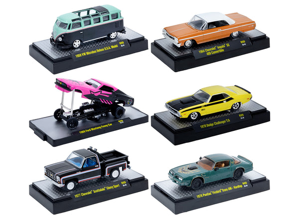 "Auto Meets" Set of 6 Cars IN DISPLAY CASES Release 99 Limited Edition 1/64 Diecast Model Cars by M2 Machines