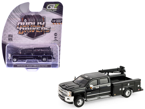 2016 Chevrolet Silverado 3500 Dually Crane Truck Black "Dually Drivers" Series 17 1/64 Diecast Model Car by Greenlight