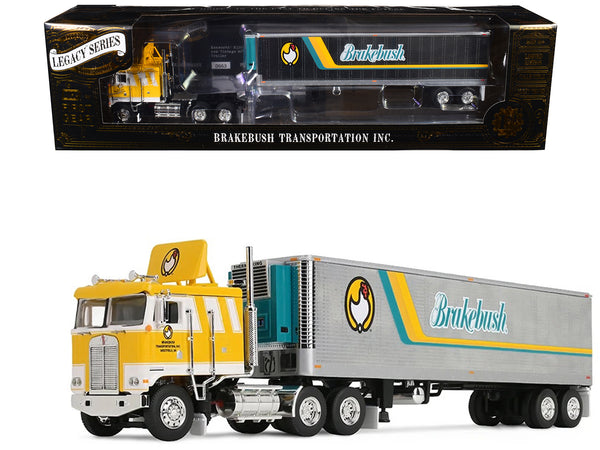 Kenworth K100 COE Flat Top and 40' Vintage Trailer with Reefer "Brakebush" Yellow with White Graphics "Legacy Series #6" 1/64 Diecast Model by First Gear
