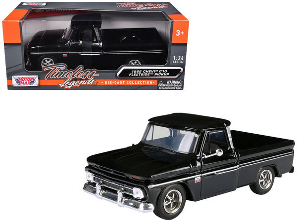 1966 Chevrolet C10 Fleetside Pickup Truck Black "Maxx Design" "Timeless Legends" Series 1/24 Diecast Model Car by Motormax