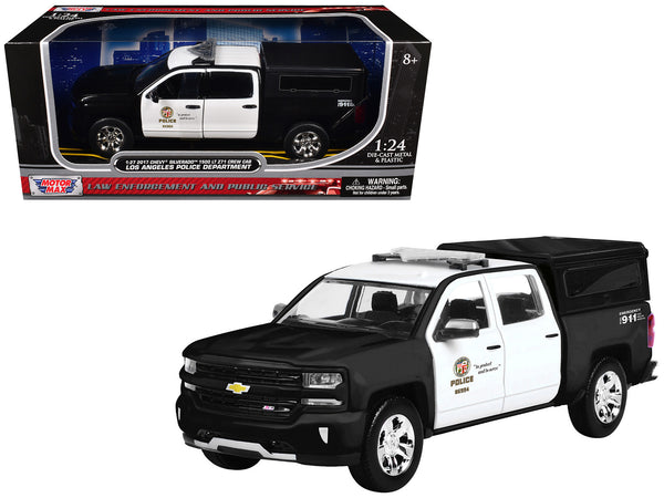2017 Chevrolet Silverado 1500 LT Z71 Crew Cab Pickup Truck "Los Angeles Police Department" Black and White "Law Enforcement and Public Service" Series 1/24-1/27 Diecast Model Car by Motormax