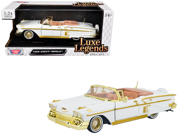 1958 Chevrolet Impala White Metallic with Gold Accents "Luxe Legends" Series 1/24 Diecast Model Car by Motormax