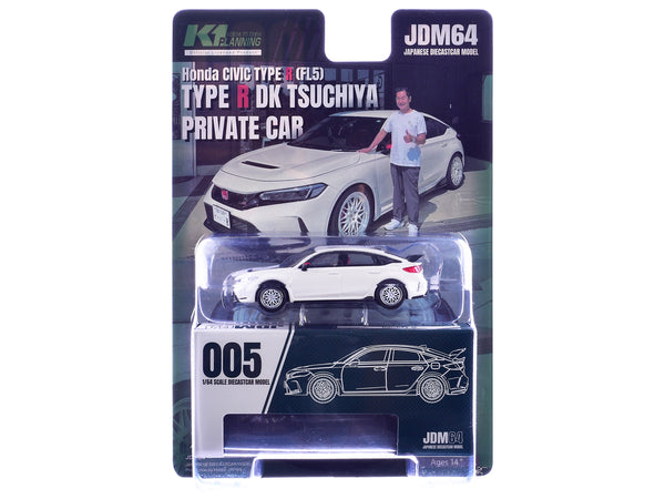 2025 Honda Civic Type R (FL5) RHD (Right Hand Drive) "DK Tsuchiya" White with Collectible Card "JDM64" Series 1/64 Diecast Model Car by Hobby Japan
