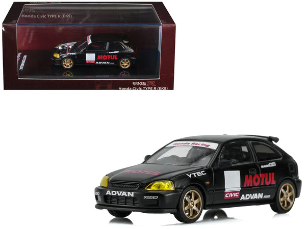 Honda Civic Type R (EK9) RHD (Right Hand Drive) "No Good Racing - Motul" Matt Black 1/64 Diecast Model Car by MotorHelix