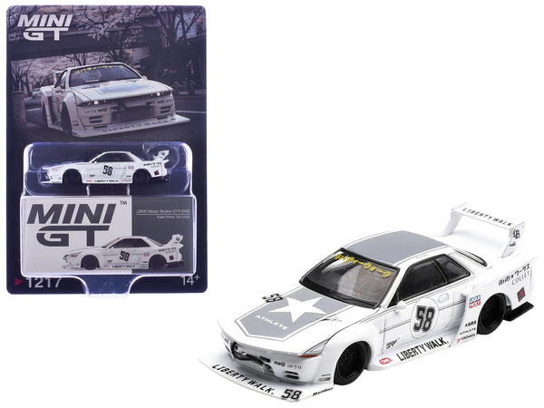 Nissan Skyline GT-R (R32) RHD (Right Hand Drive) #58 "Kaido Works" White with Gray Graphics "Tokyo Auto Salon 2025" Limited Edition 1/64 Diecast Model Car by Mini GT