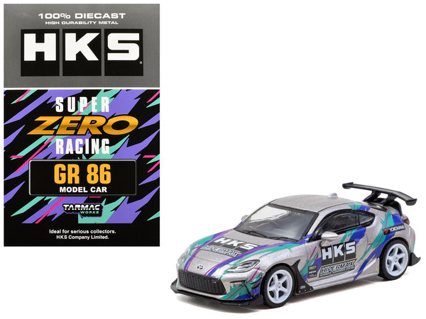 Toyota GR86 RHD (Right Hand Drive) "HKS" Gray Metallic with Graphics and Metal Oil Can Packaging "Global64" Series 1/64 Diecast Model Car by Tarmac Works