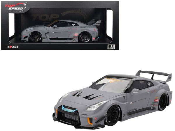 Nissan LB-Silhouette WORKS GT 35GT-RR Ver.1 RHD (Right Hand Drive) Matt Gray with Black Top 1/18 Model Car by Top Speed