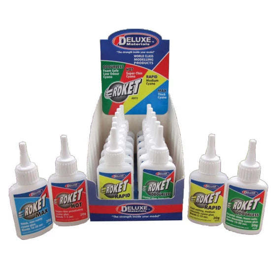 Deluxe Materials AD72 Roket Cyano mixed assortment, 12 bottles