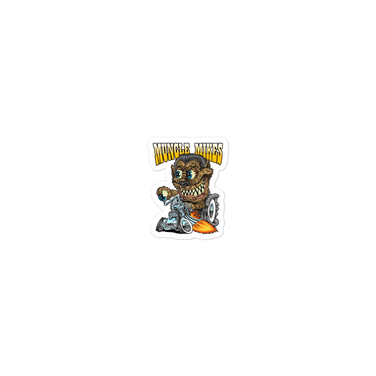 Monster Mugs 002 Hot Rod Coffee Mug — Muncle Mikes Die-Cut Sticker product mockup