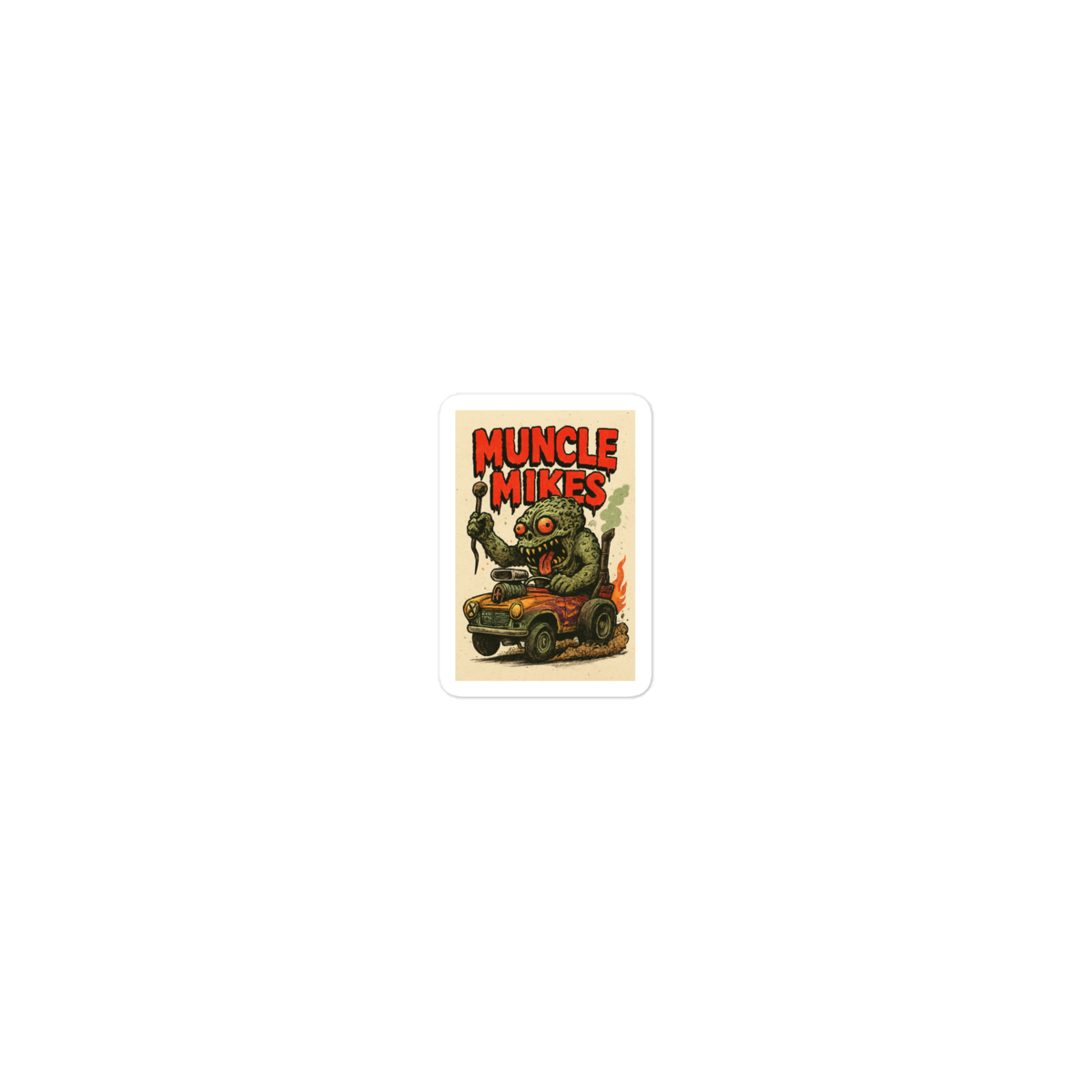 Monster Mugs 009 Hot Rod Coffee Mug — Muncle Mikes Die-Cut Sticker product mockup