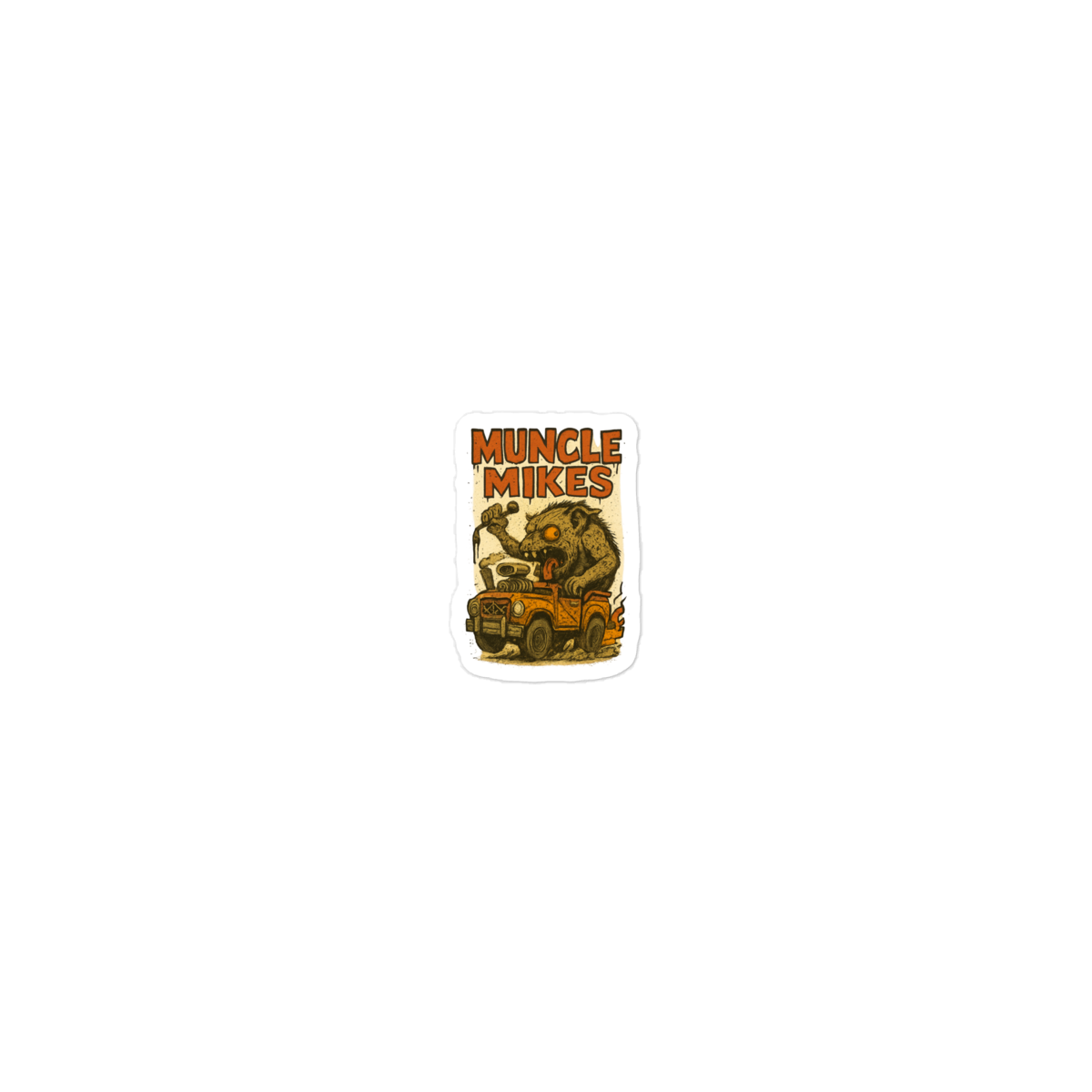 Monster Mugs 011 Hot Rod Coffee Mug — Muncle Mikes Die-Cut Sticker product mockup