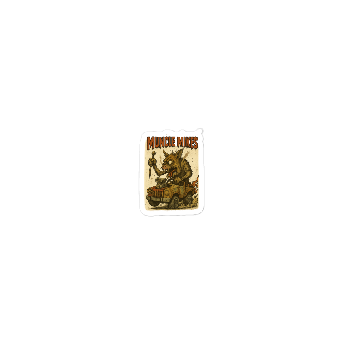 Monster Mugs 010 Hot Rod Coffee Mug — Muncle Mikes Die-Cut Sticker product mockup