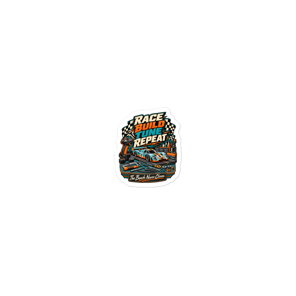 Race Build Tune Repeat Die-Cut Sticker product mockup