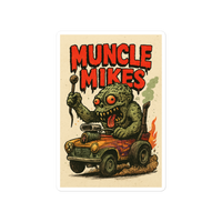 Monster Mugs 009 Hot Rod Coffee Mug — Muncle Mikes Die-Cut Sticker product mockup 4