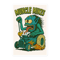 Monster Mugs 003 Hot Rod Coffee Mug — Muncle Mikes Die-Cut Sticker product mockup 5