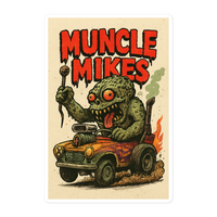 Monster Mugs 009 Hot Rod Coffee Mug — Muncle Mikes Die-Cut Sticker product mockup 5