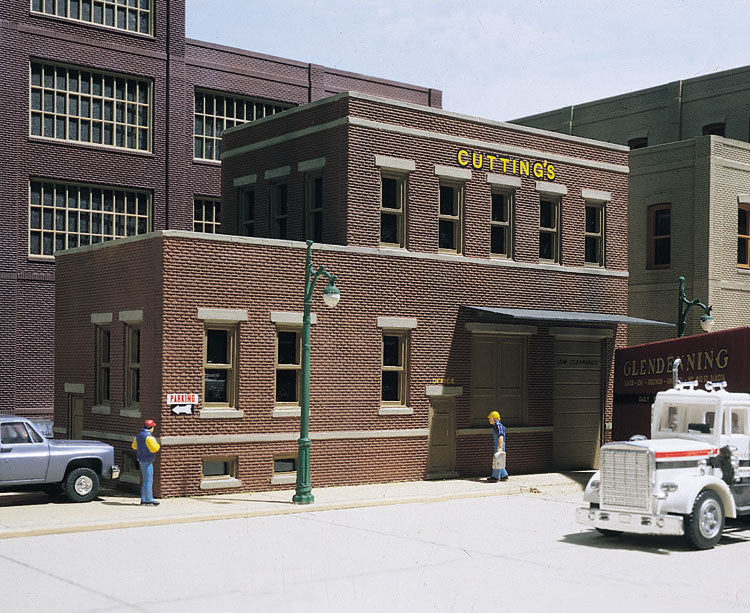 DPM 10300 Cutting's Scissor Co. HO scale building kit, assembled and painted example; vehicles, figures, street details and surrounding buildings not included.