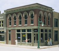 DPM 11500 The Other Corner Cafe HO scale building kit, assembled and painted layout example; figures and surrounding scenery not included