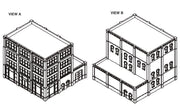 DPM 36300 Victorian Style Storefront HO scale kit, manufacturer illustration of an optional building configuration