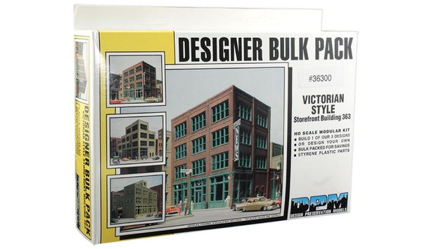 DPM 36300 Victorian Storefront HO modular building kit retail packaging with three alternative designs